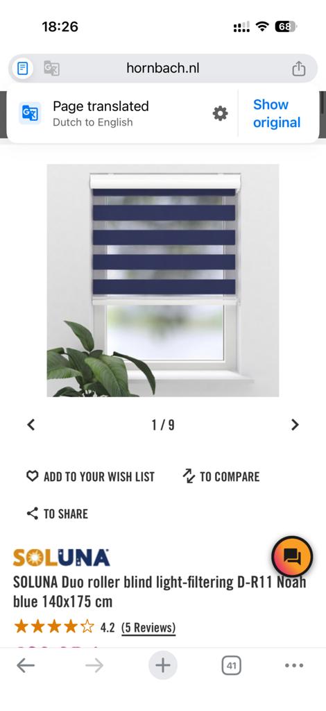 SOLUNA Duo rolgordijn Noah blauw 140x175 cm, Huis en Inrichting, Stoffering | Gordijnen en Lamellen, Ophalen, 100 tot 150 cm, Blauw