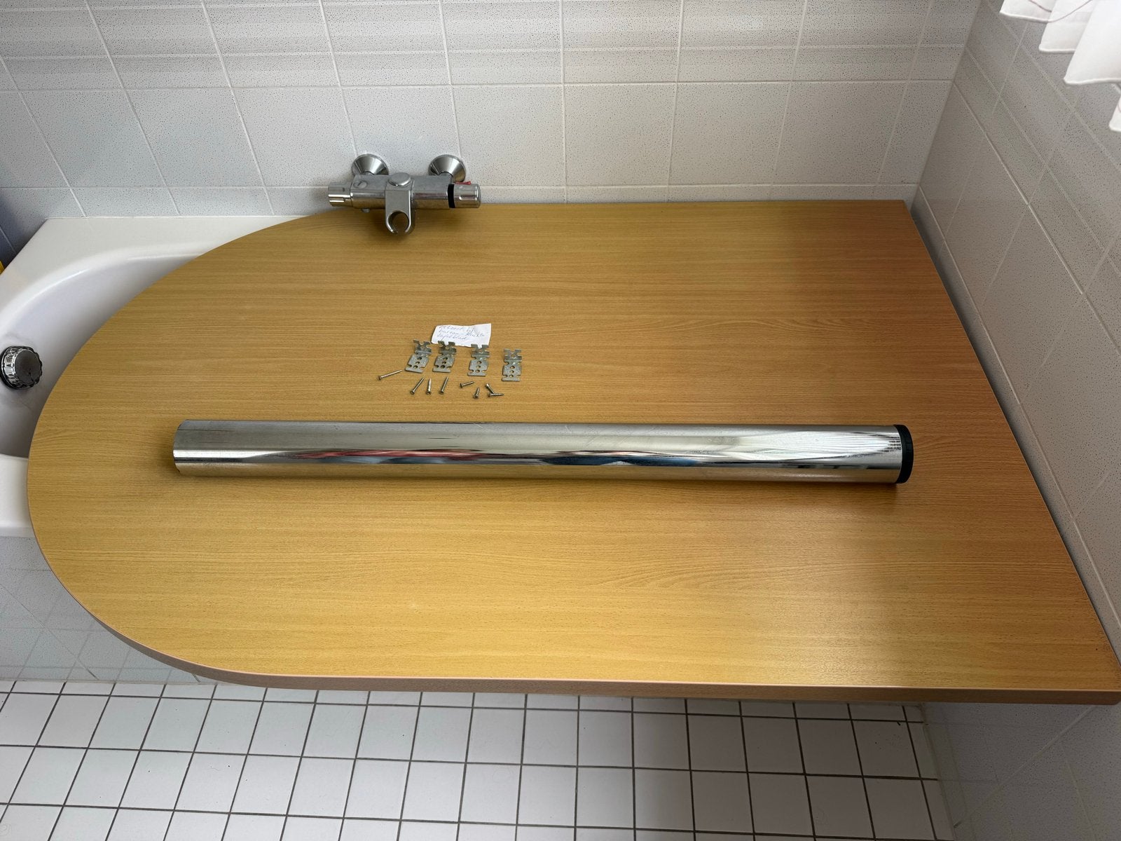 eiken keukenblad/werktafel/ bureau, RVS paal en bevestiging, Overige typen, Hout, Zo goed als nieuw, Ophalen