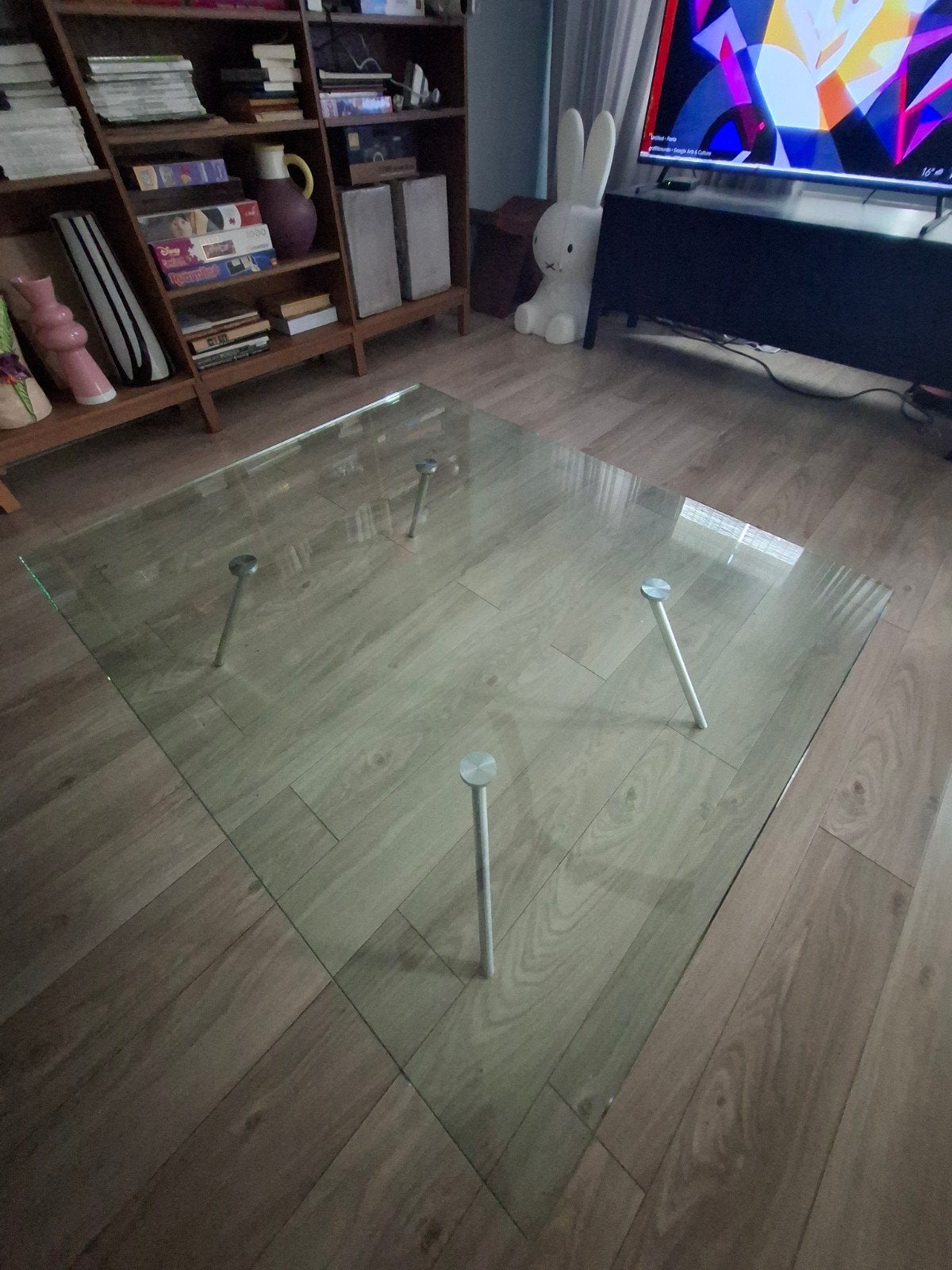 Glazen tafel Maupertuus, Huis en Inrichting, Ophalen, Gebruikt, Vierkant, Glas
