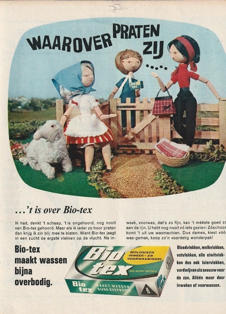 Retro reclame 1966 Biotex wasmiddel wat zegt 't schaap, Verzenden, Overige typen