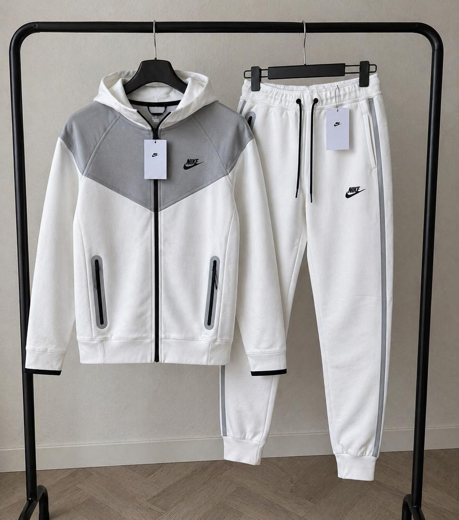Nike tracksuit heren wit grijs set hoodie broek M ~ XL ~ XXL, Maat 56/58 (XL), Ophalen of Verzenden, Zo goed als nieuw, Grijs
