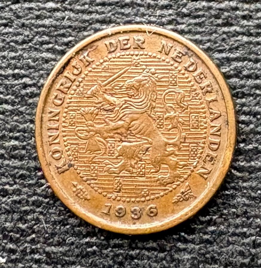 Zeldzame 1/2 cent munt uit 1936 - Koningin Wilhelmina, Ophalen of Verzenden, Koningin Wilhelmina, ½ gulden, Losse munt