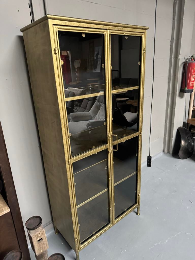 Vitrinekast kast Fletcher antique gold goud Sale € 699, Ophalen, Nieuw, 50 tot 100 cm, Metaal