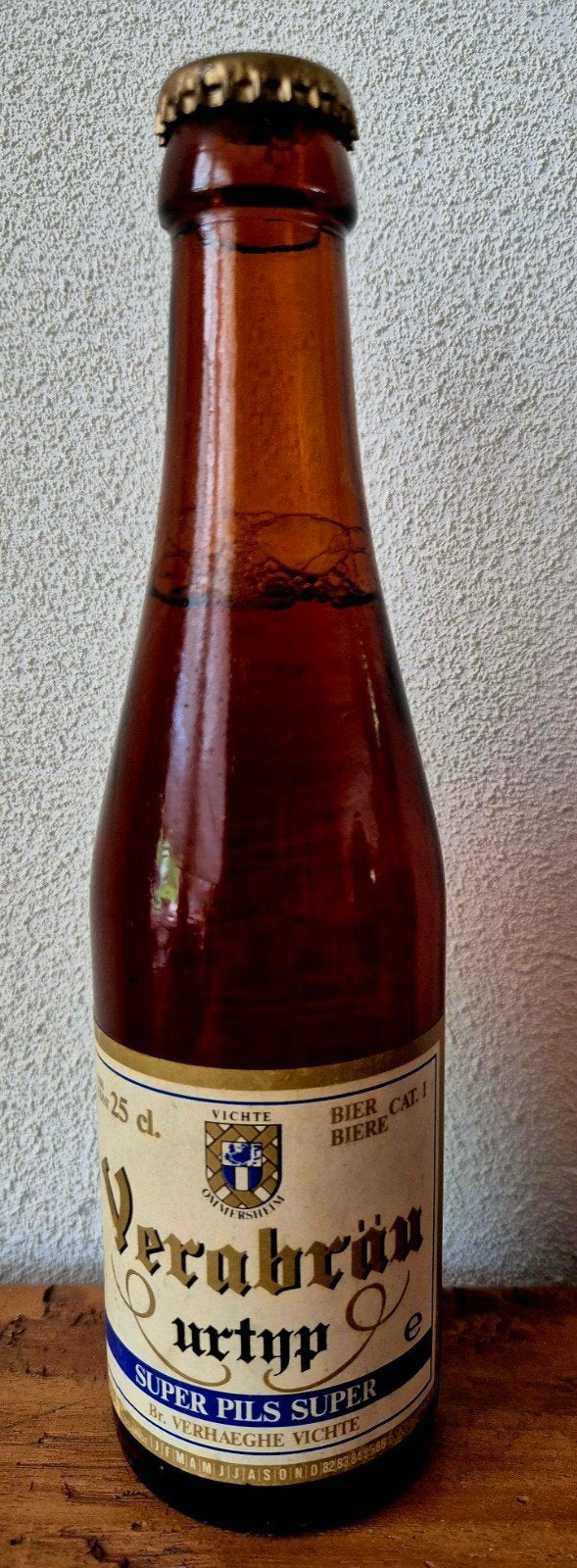 1982 fles bier VERABRÄU URTYP super pils VERHAEGHE VICHTE, Ophalen of Verzenden, Zo goed als nieuw, Flesje(s), Overige merken