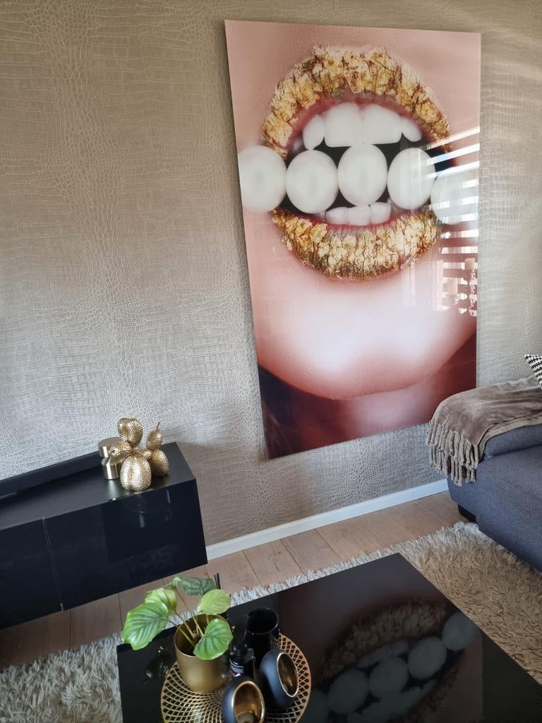 Schilderij plexiglas 'Gold Pearl Lips' (120x180 cm), Ophalen