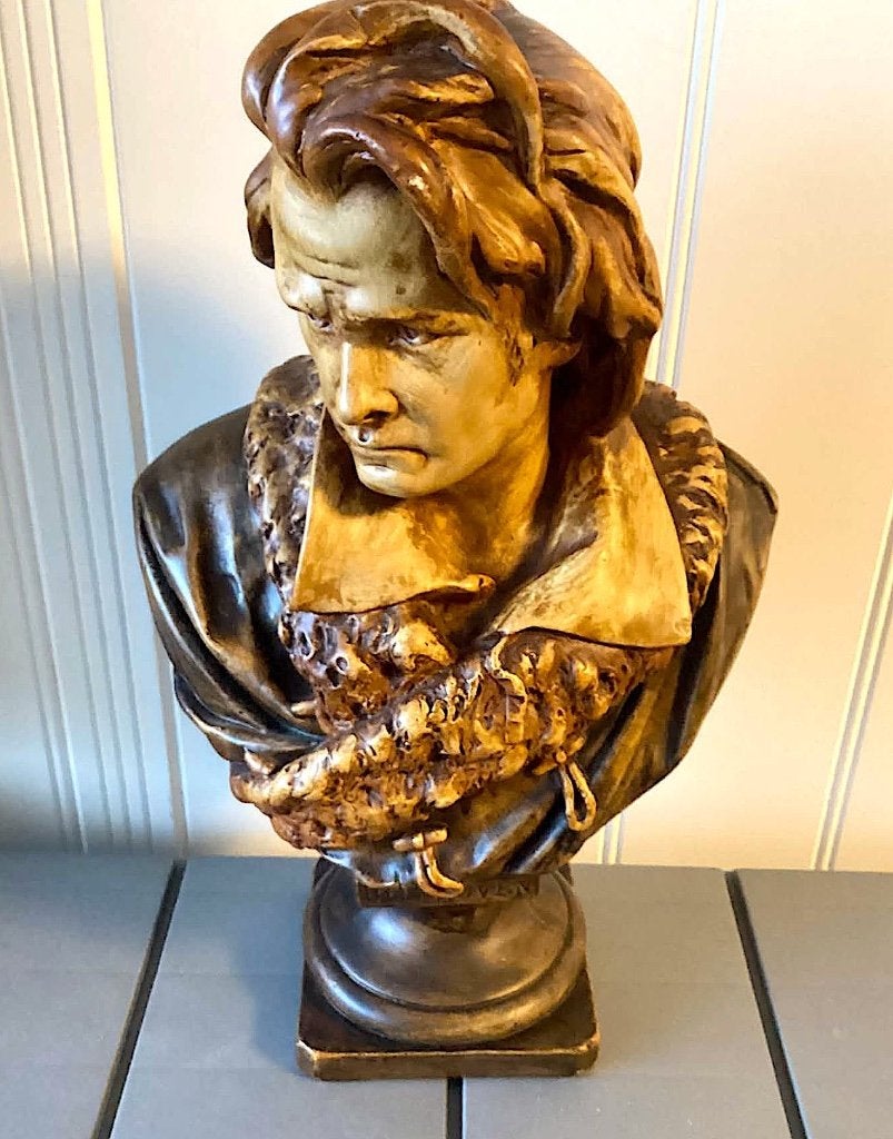 Te koop mooi borstbeeld van Beethoven, Gips, Buste, Ophalen of Verzenden, Meerkleurig