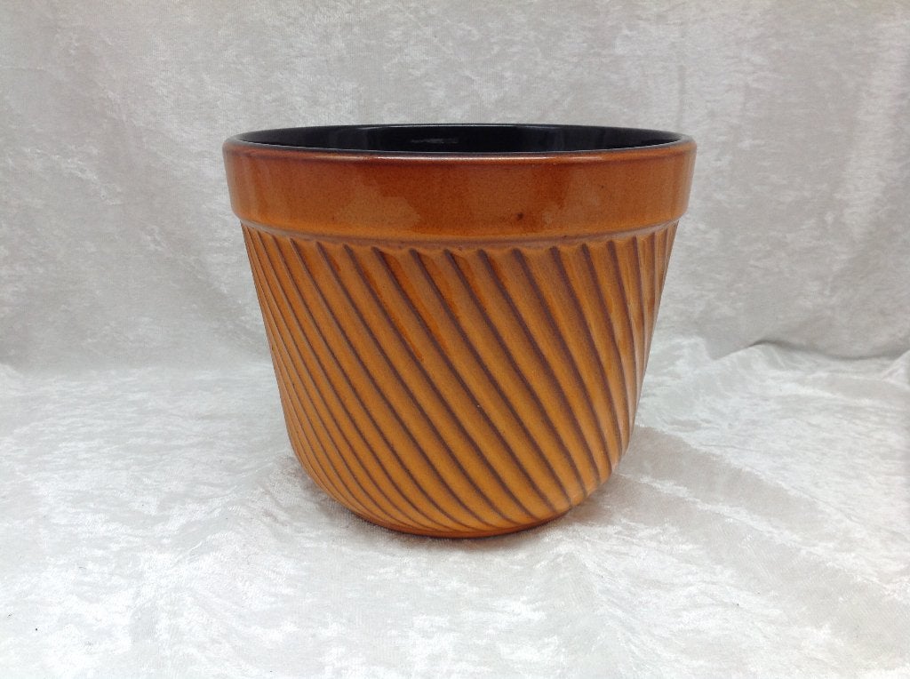 Oranje vintage sierpot schuingeribbeld 17 cm doorsnede, Ophalen of Verzenden, Huis en Inrichting