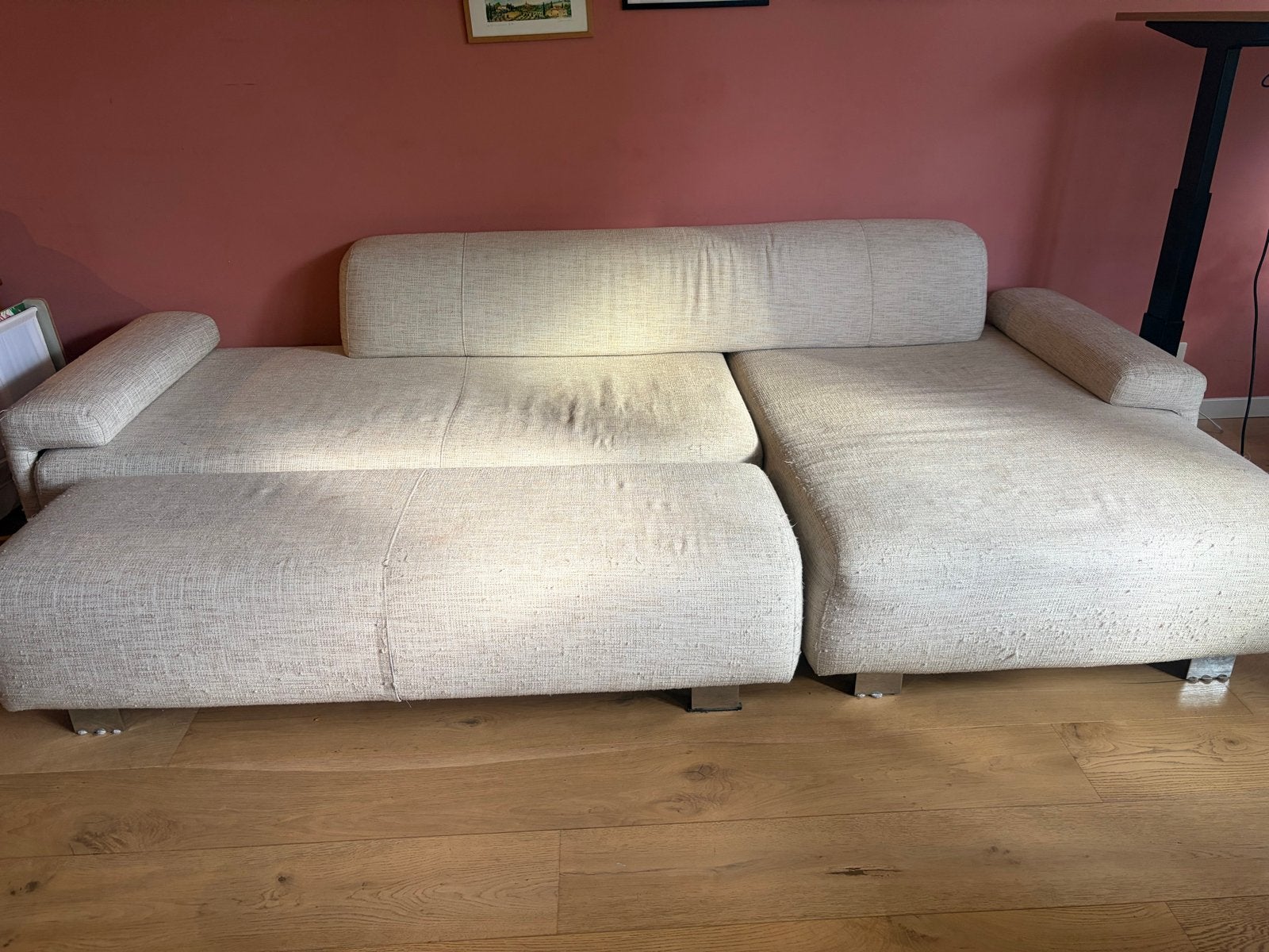 Comfortabele Hoekbank - Crèmekleurig, Ophalen, 250 tot 300 cm, Gebruikt, 125 tot 150 cm