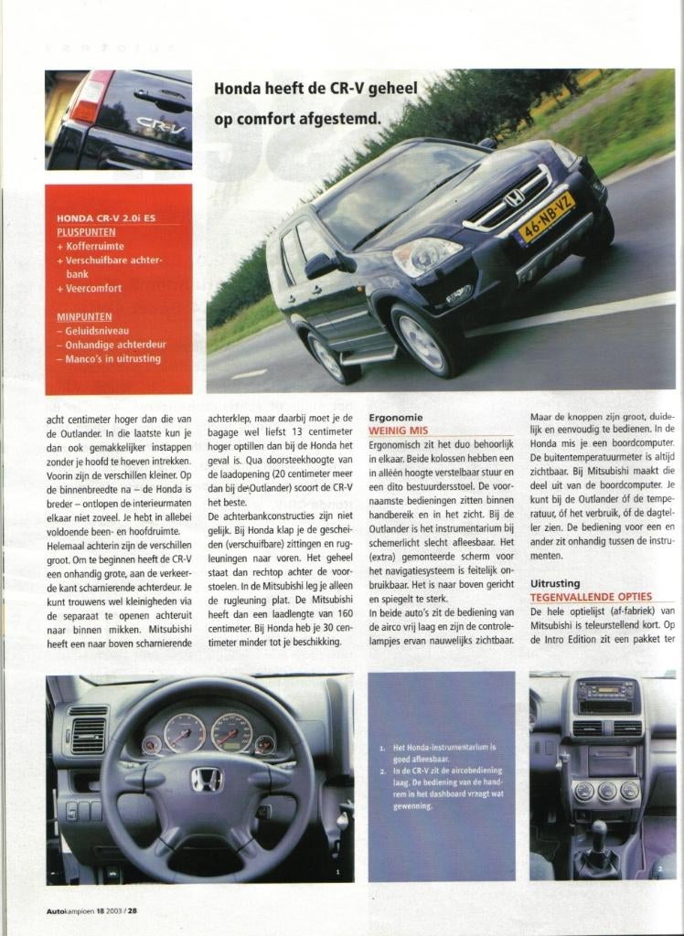 Autokampioen dubbeltest Honda CR-V en Mitsubishi Outlander, Ophalen of Verzenden, Gelezen, Honda