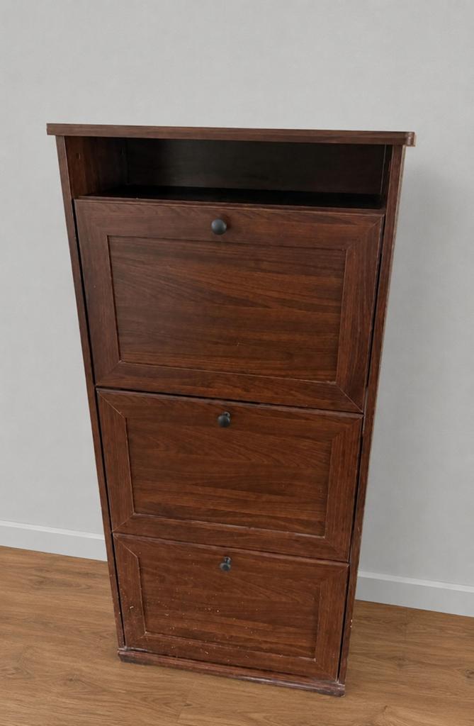 Ikea Brusali schoenenkast met 3 vakken, bruin, Ophalen, Gebruikt, Modern, Functioneel