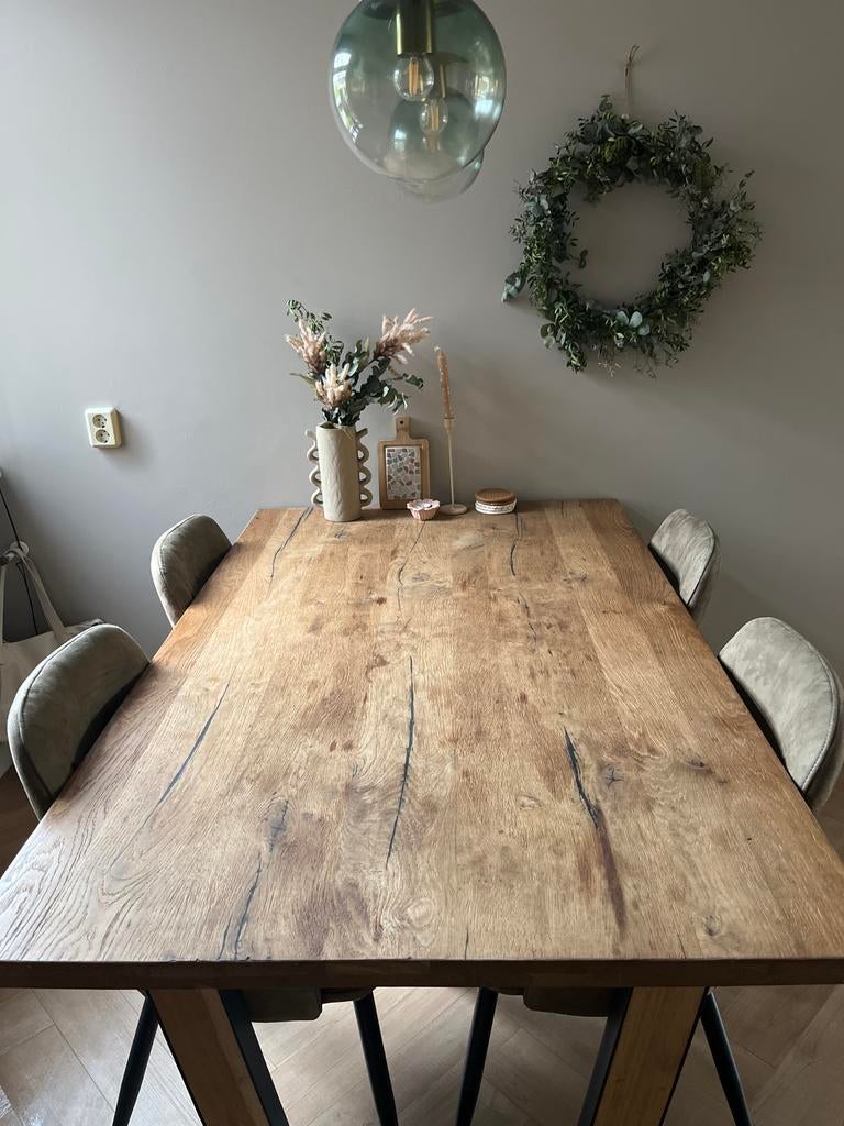 1,60x1,00 Xooon eettafel van eikenhout met metalen onderstel, Huis en Inrichting, Tafels | Eettafels, Ophalen, Eikenhout, 50 tot 100 cm