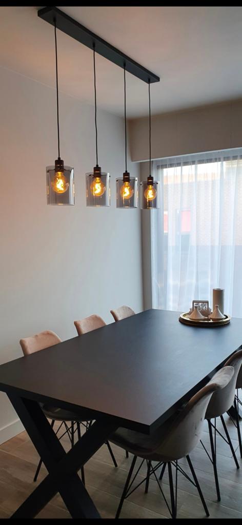 Moderne eettafel 190x100cm met metalen onderstel, Gebruikt, Modern, Industrieel, Overige materialen, Ophalen of Verzenden