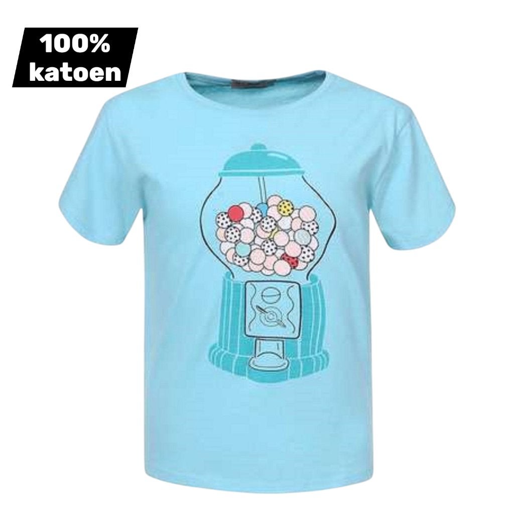 T-shirt 100% katoen snoepmachine turquoise 98, Ophalen of Verzenden, Nieuw, Meisje, Shirt of Longsleeve