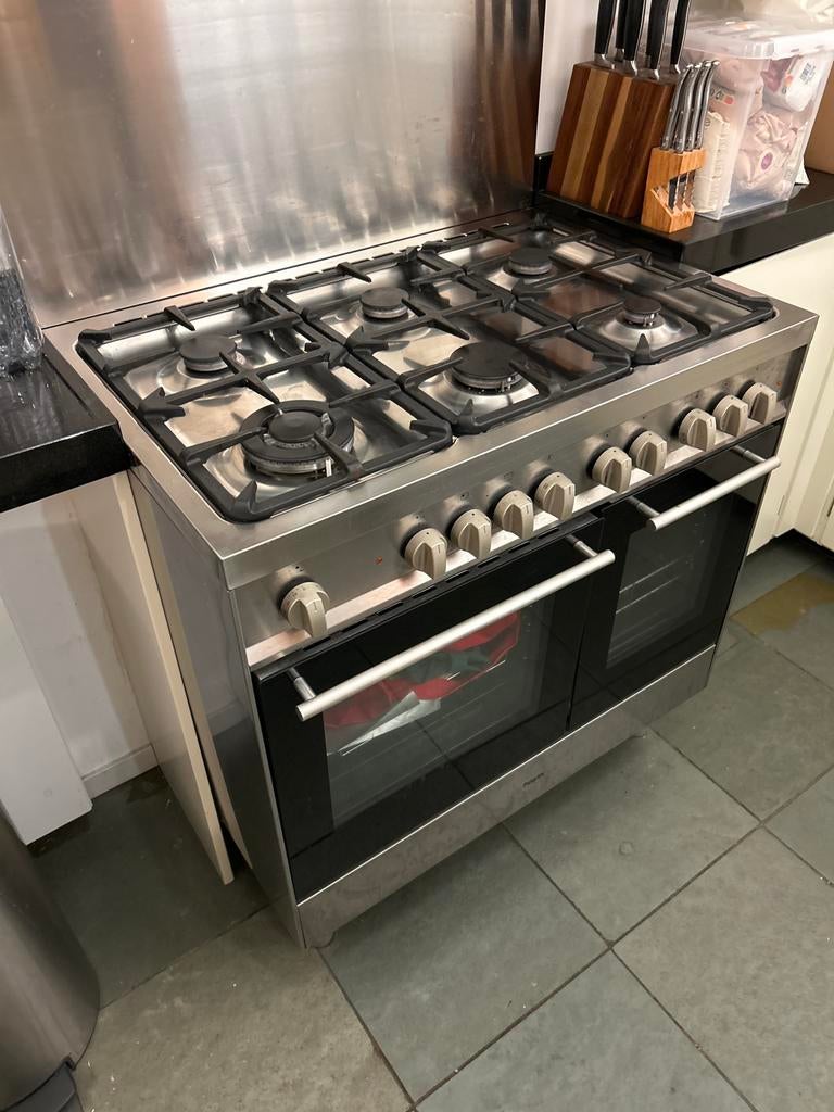 Pelgrim gasfornuis 6 pitten met afzuigkap, Ophalen, Gebruikt, 60 cm of meer, Gas