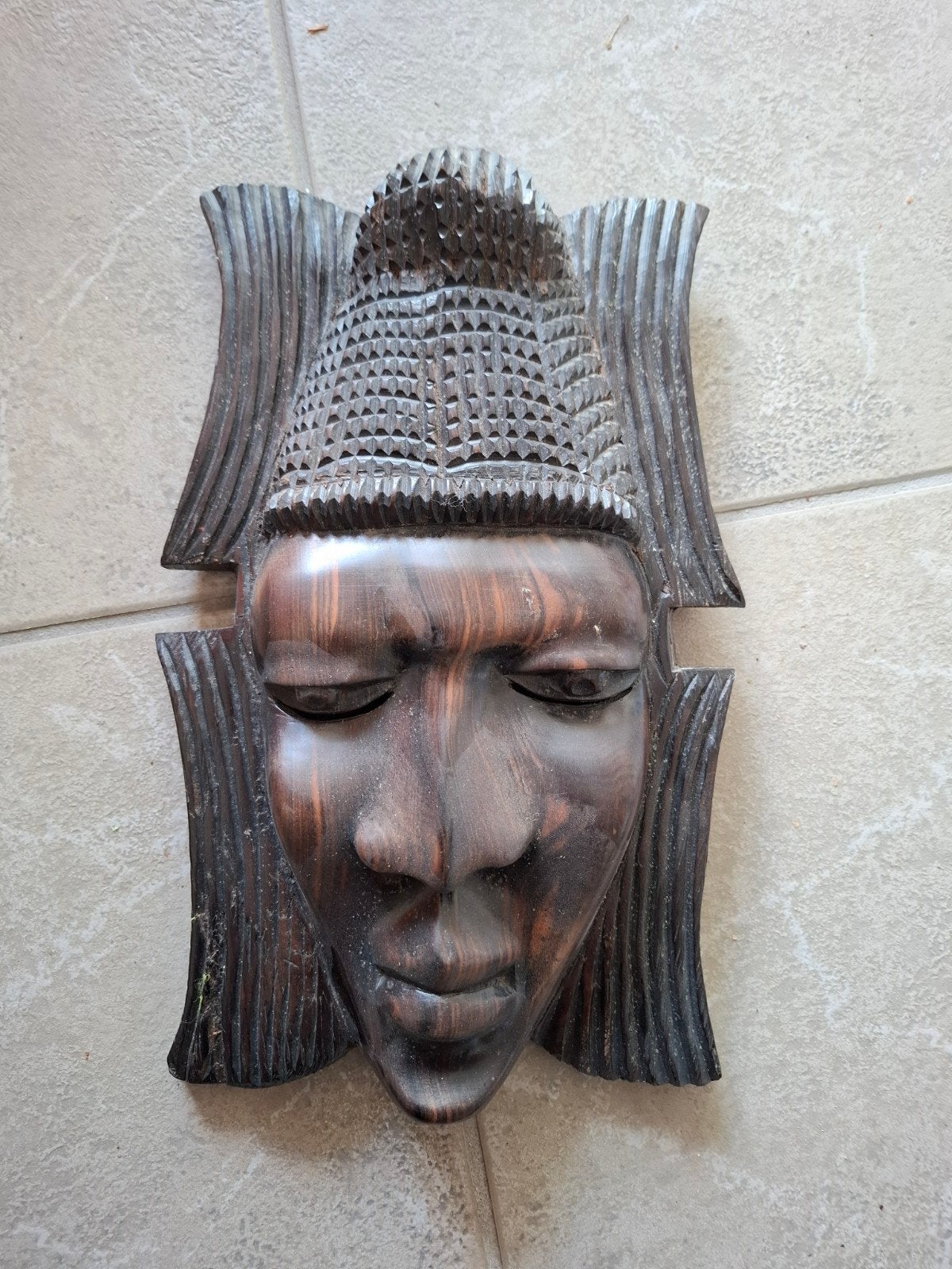 Handgesneden Afrikaans houten masker - Wanddecoratie, Hout, Bruin, Afrika, Masker