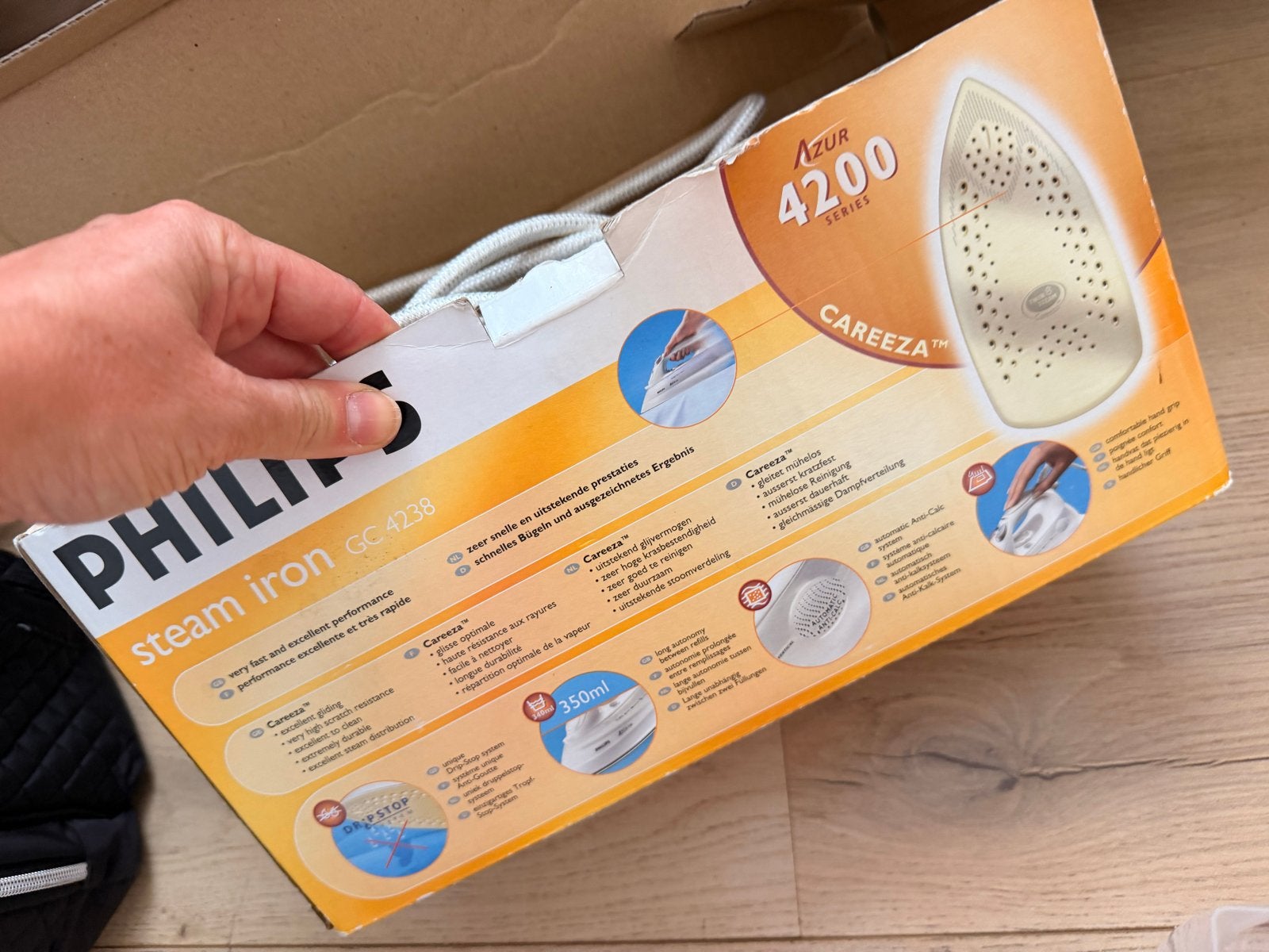 Philips Azur 4200 Strijkijzer GC4238 - Stoomstrijkijzer, Ophalen of Verzenden, Zo goed als nieuw, Strijkijzer met snoer