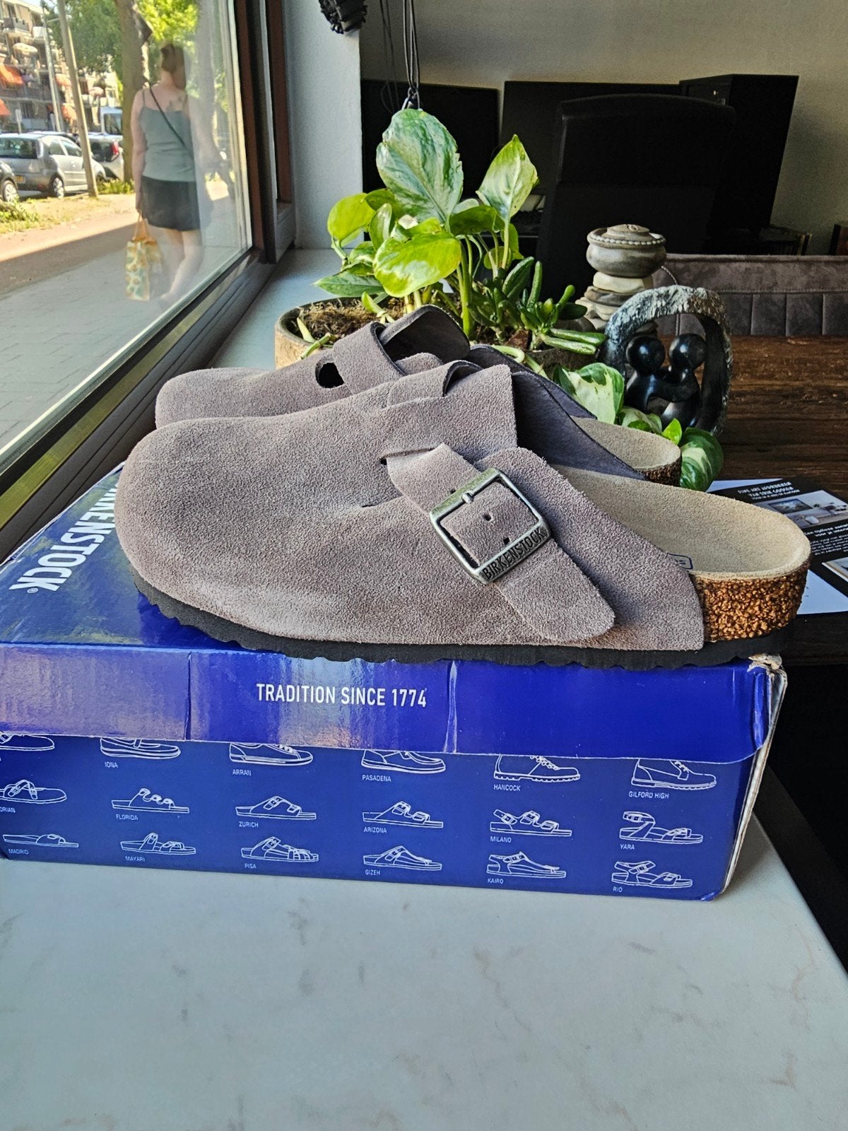 Nieuwe Birkenstock Boston Grijs Narrow Fit, Verzenden, Instappers, Nieuw, Grijs
