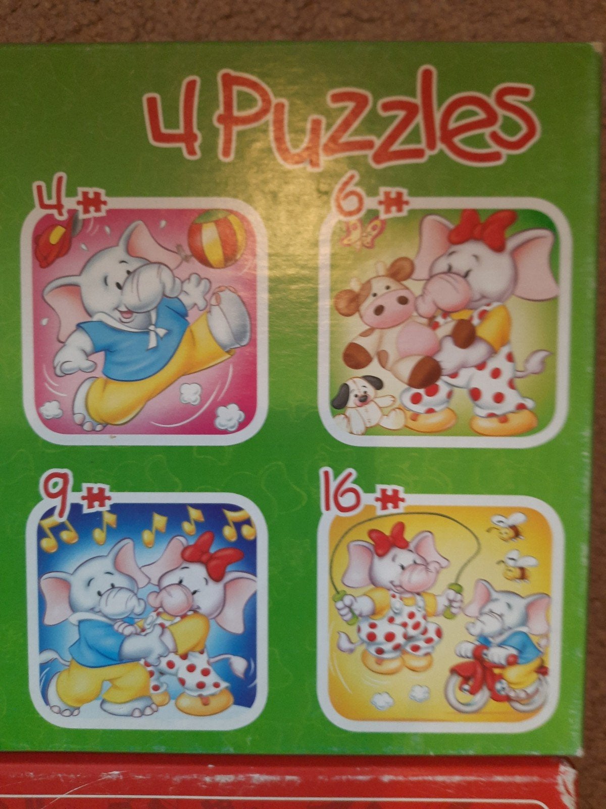 Kinderpuzzels olifant / Bert en Ernie: 4 in 1 doos. Prijs/st, Ophalen of Verzenden, Minder dan 10 stukjes, Zo goed als nieuw