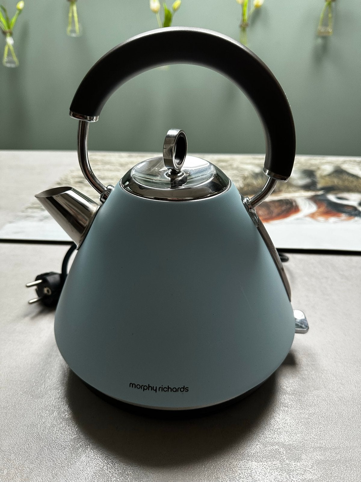 Morphy Richards fluitketel - lichtblauw, Witgoed en Apparatuur, 1 tot 2 liter, Ophalen of Verzenden, Gebruikt, Rvs