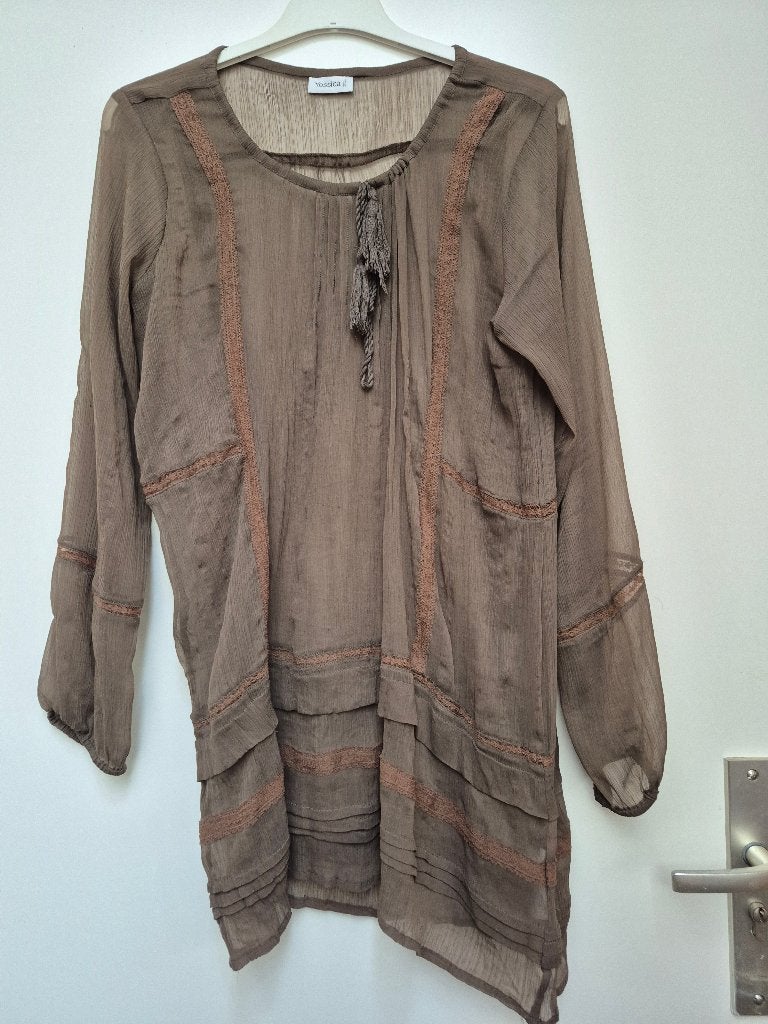 C&A YESSICA bruin groen doorzichtige blouse / tuniek maat 46, Kleding | Dames, Bruin, Maat 46/48 (XL) of groter, Ophalen of Verzenden