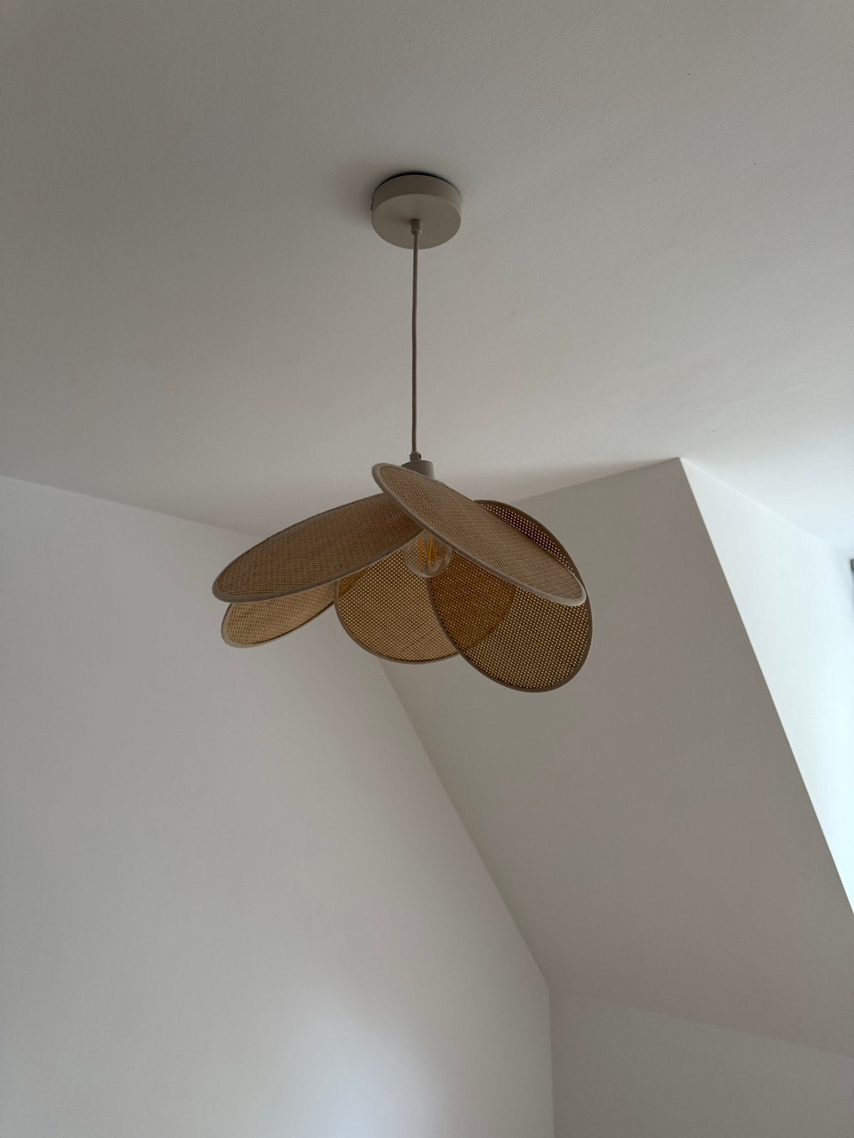Karwei hanglamp van rotan/riet, Ophalen of Verzenden, Zo goed als nieuw, Natuurlijk materiaal, E27 (groot)