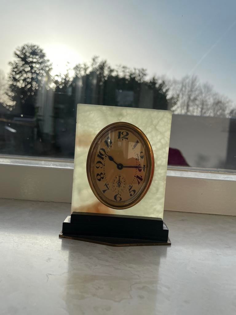 Antieke marmeren tafelklok - Art Deco stijl, Ophalen of Verzenden