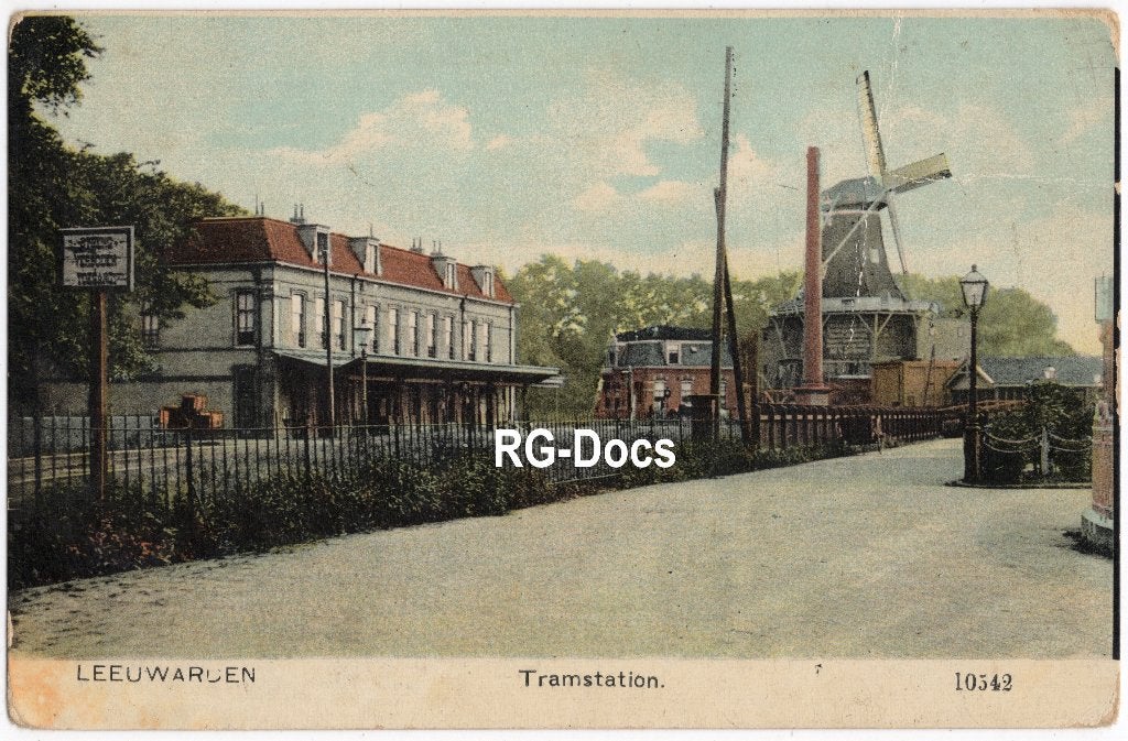 Ansichtkaart Briefkaart Tram station Leeuwarden Molen 1911, Verzamelen, Ophalen of Verzenden, Voor 1920, Gelopen, Friesland