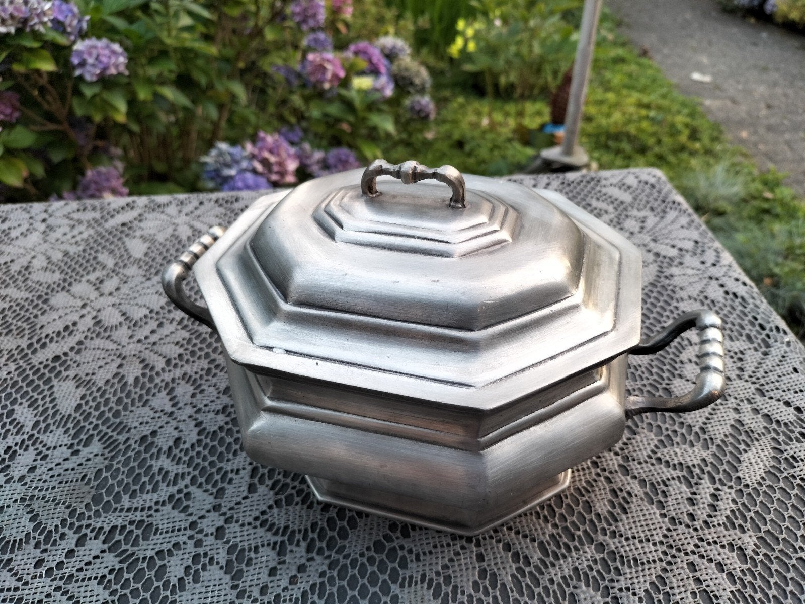 Antieke tinnen terrine/serveerschaal, 92% tin, Ophalen of Verzenden