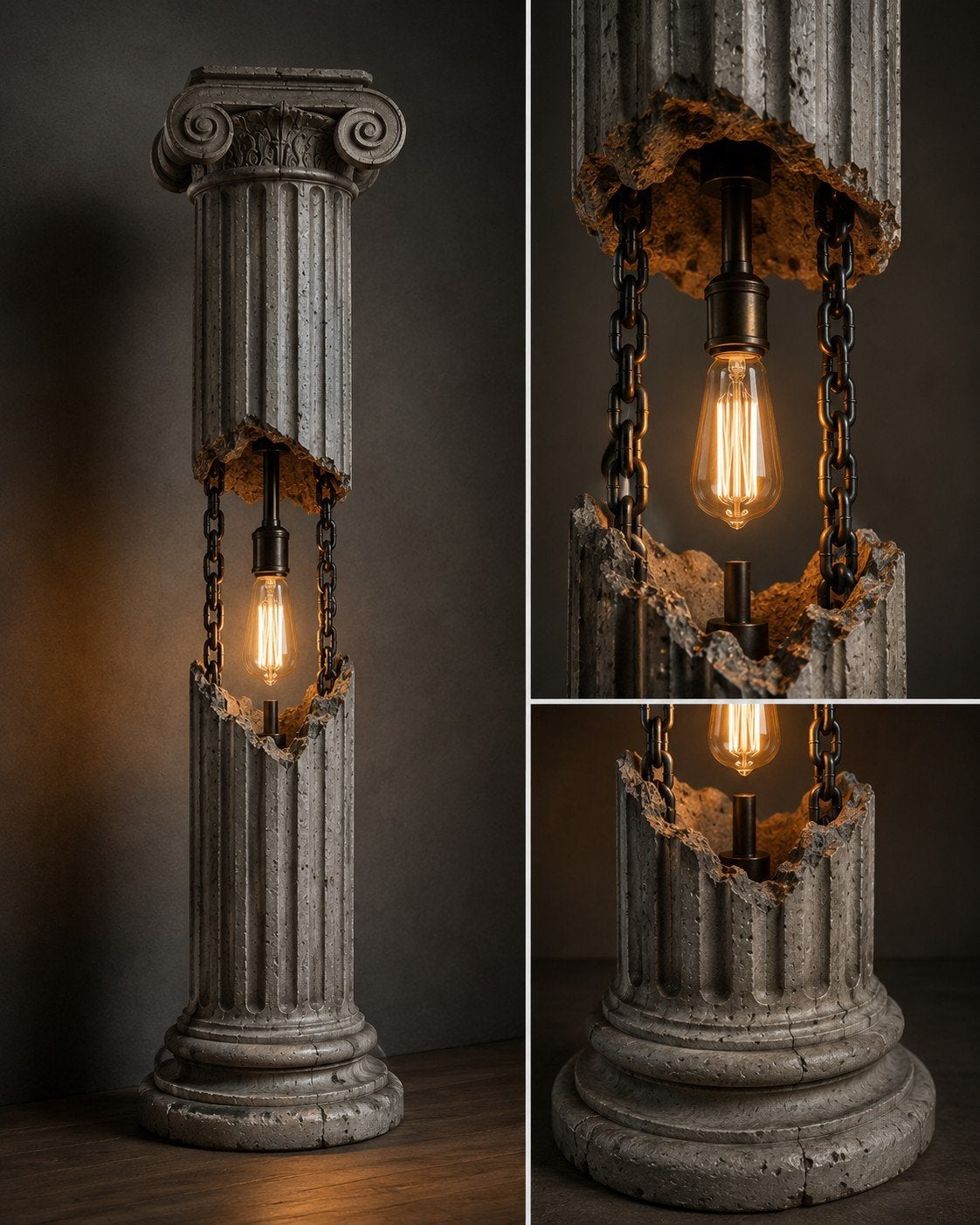 Unieke Kolom met Industriële Edison Gloeilamp, Nieuw, Industrieel, Klassiek, Eclectisch, 150 tot 200 cm, Metaal