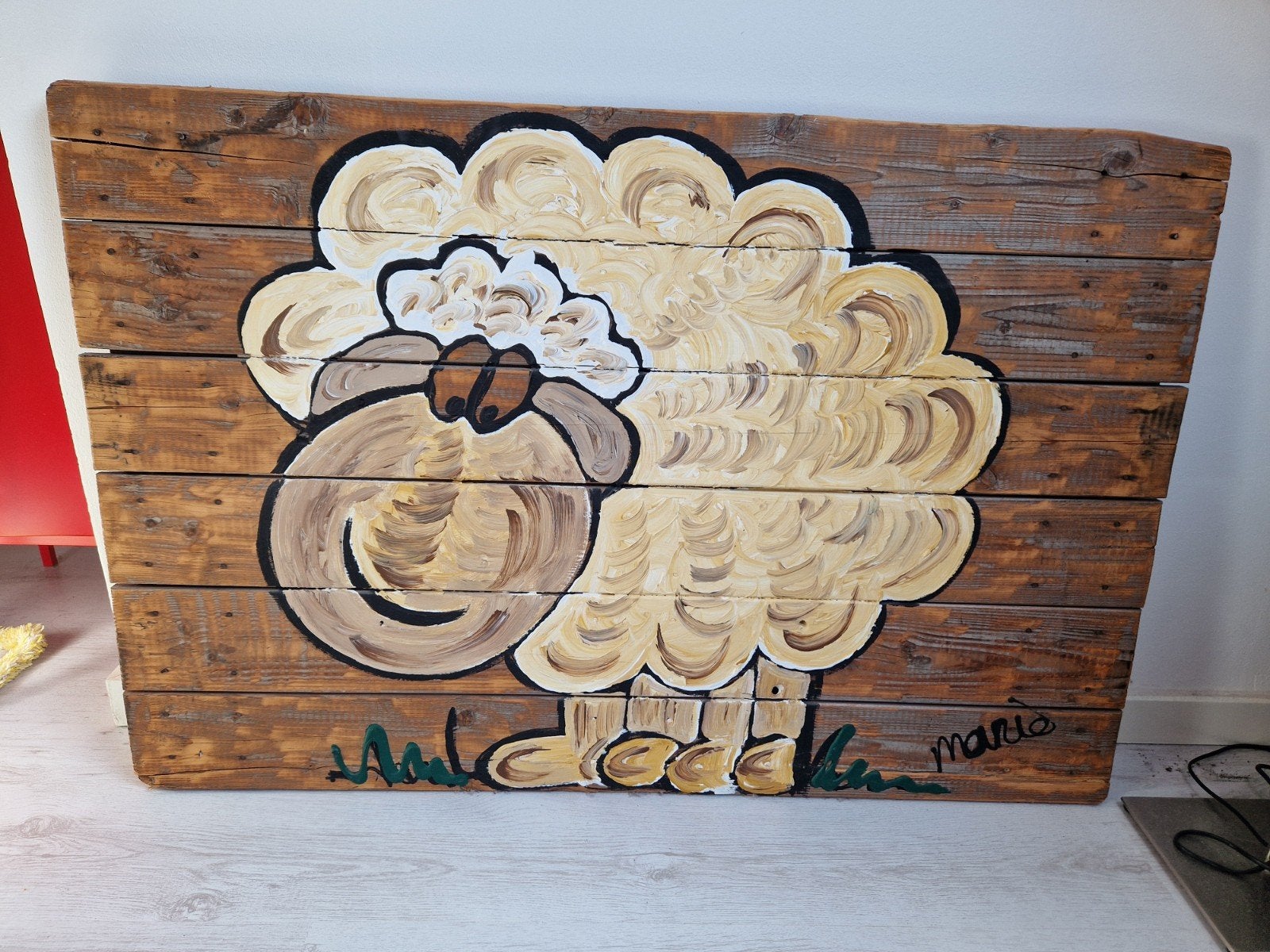 Unieke houten wanddecoratie schaap - Marie Texel, Ophalen, Hout, Handgeschilderd, Dieren