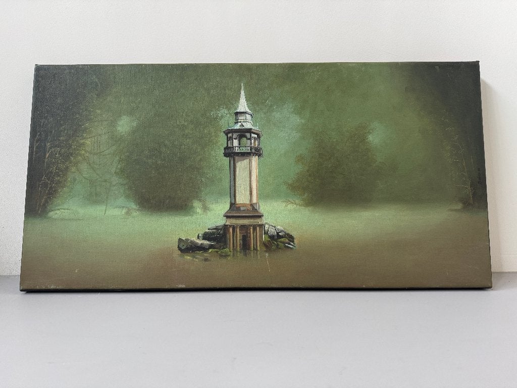 Schilderij, Magisch Realistisch Landschap, Antiek en Kunst, Kunst | Schilderijen | Modern, Ophalen of Verzenden, Textiel, Op houten frame