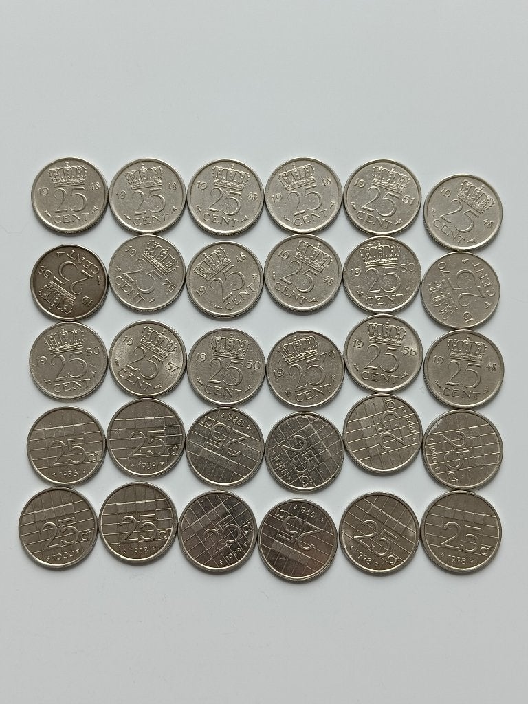 Diverse jaartallen 25 cent, Ophalen of Verzenden, Koningin Wilhelmina, 25 cent, Losse munt
