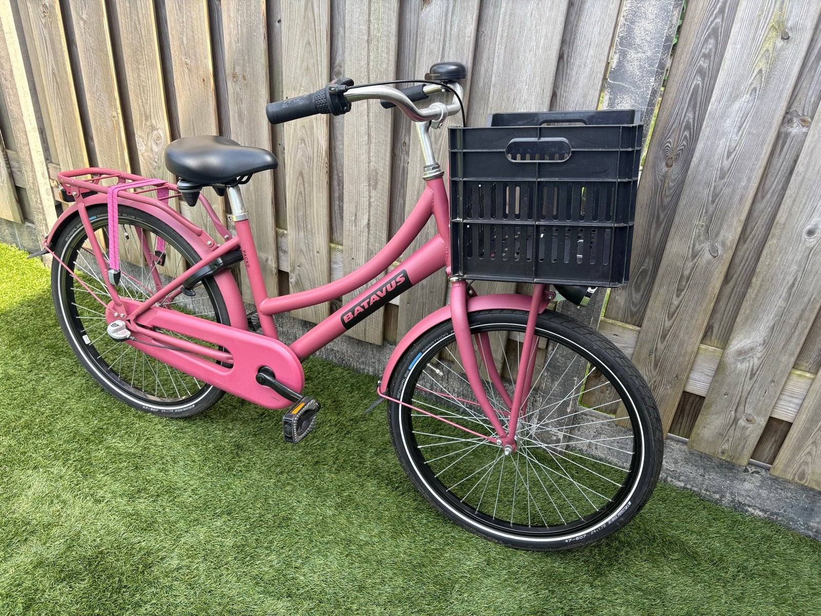 Batavus kinderfiets met krat - Roze, Terugtraprem, Gebruikt, Versnellingen, Batavus