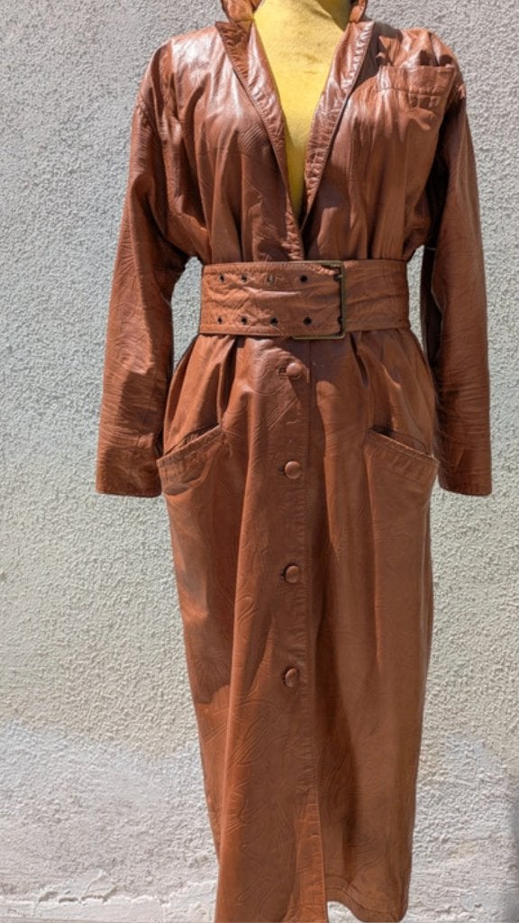 Leren doorknoopjurk jas tobacco  38/40/42, Maat 38/40 (M), Bruin, Nieuw, Ophalen of Verzenden