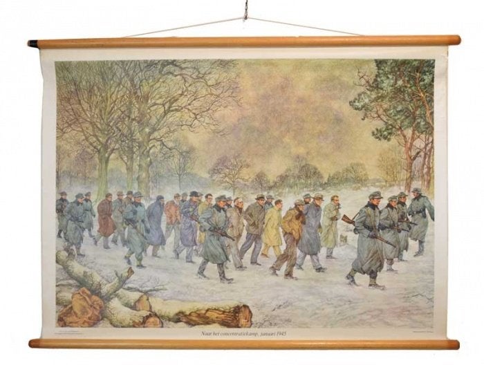 Historische schoolplaat:het concentratiekamp, januari 1945, Verzamelen, Ophalen of Verzenden, Gebruikt