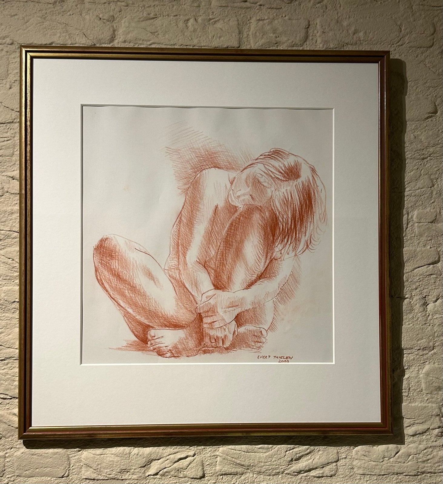 Evert Thielen - Naaktstudie (2003) - Ingelijst, Ophalen of Verzenden, Tekening, Krijttekening, Gesigneerd