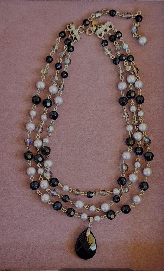 Vintage LDADPR Ketting Jaren '60 - Zwart & Iriserend Glas, Gebruikt, Zwart, Ophalen of Verzenden, Overige materialen