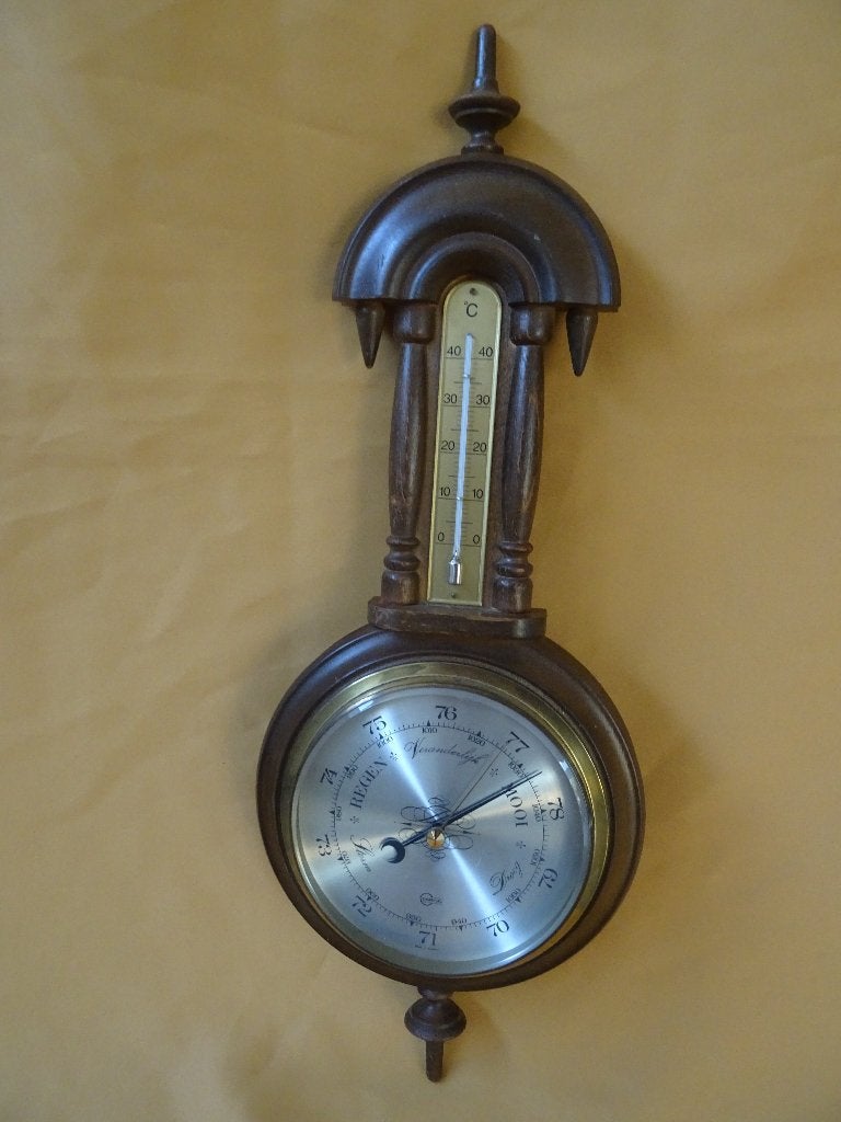Barigo weerstation barometer thermometer hout, Ophalen of Verzenden, Zo goed als nieuw, Weerstation