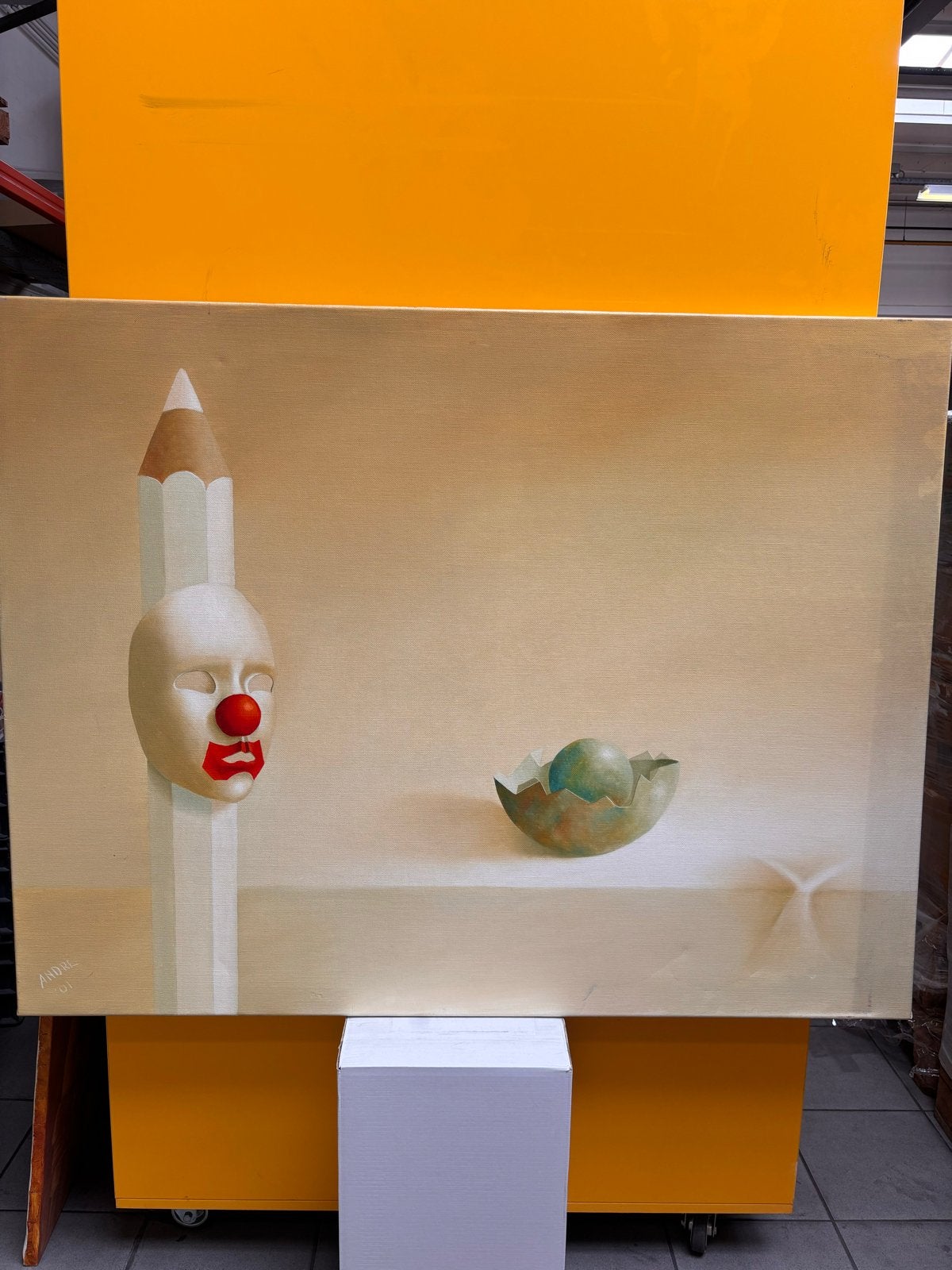 Groot schilderij André van Loon - Bijzondere stijl - 100x130, Overig onderwerp, Ophalen of Verzenden, Textiel, Gesigneerd