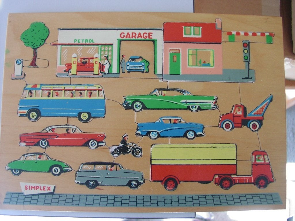 Houten puzzel met herkenbare jaren vijftig auto's, Overige merken, Gebruikt, Auto, Verzenden