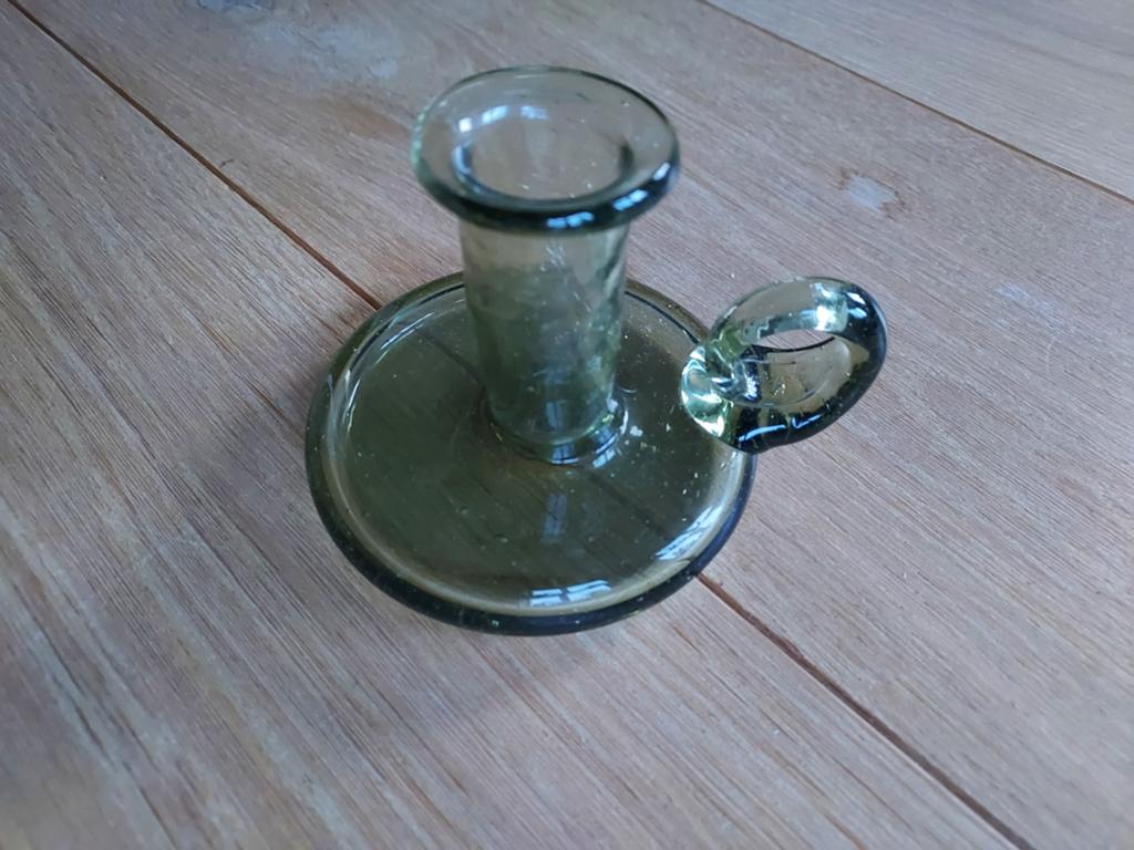 Vintage Glazen Kandelaar met Oor - Groen, Ophalen of Verzenden, Glas
