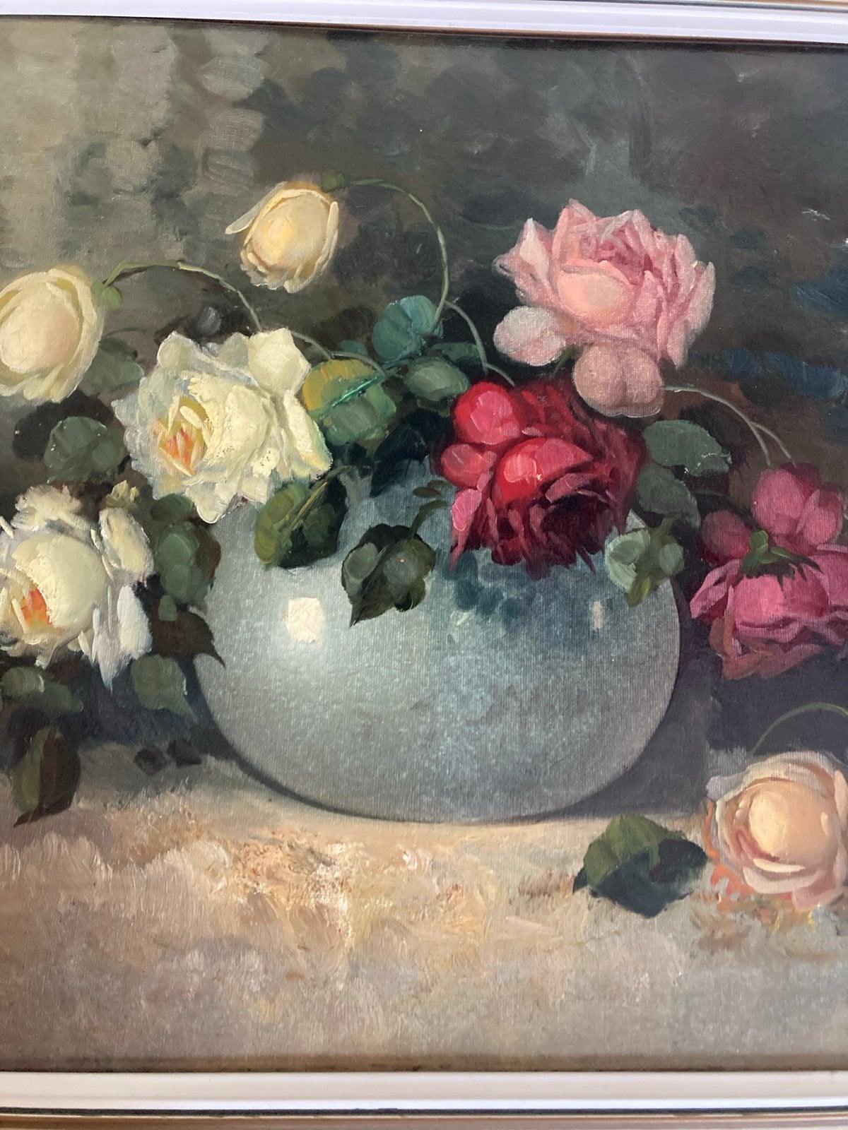 Olieverf Schilderij Lenterman - Bloemenvaas 51x70 cm, Antiek en Kunst, Kunst | Schilderijen | Klassiek, Doek, Realistisch, Gesigneerd