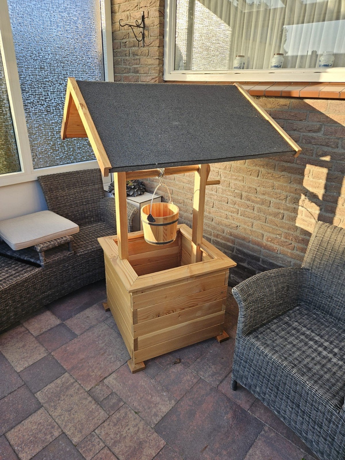 Decoratieve houten waterput met emmer, Tuin en Terras, Ophalen of Verzenden, Nieuw, Hout, Overige typen
