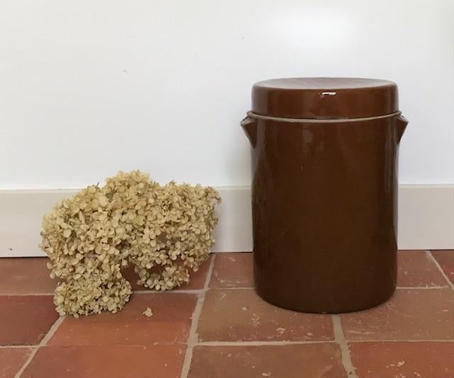 Grote antieke olijven pot met deksel, Antiek en Kunst, Ophalen of Verzenden