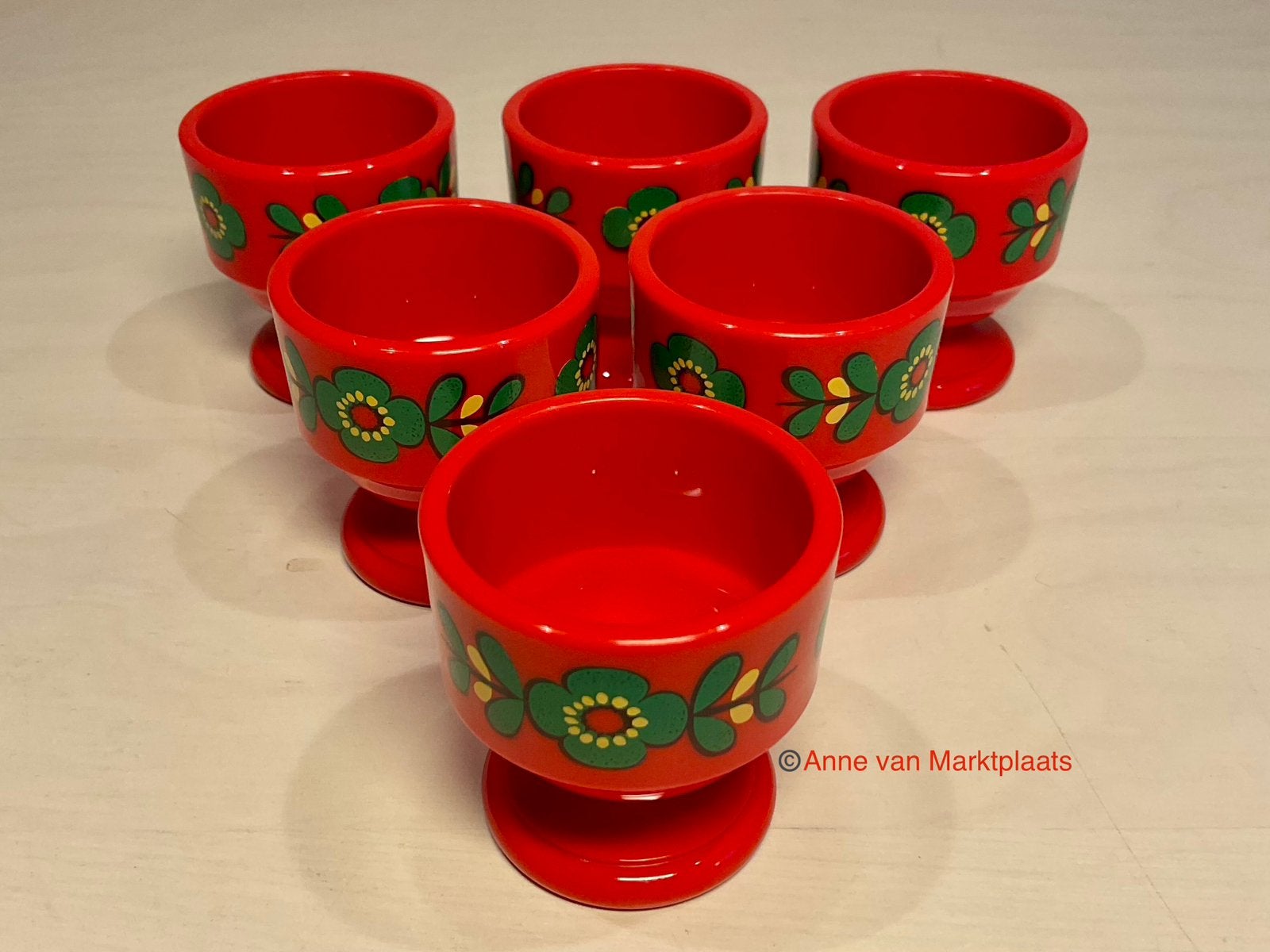 Zes vintage Emsa eierdoppen, Gebruikt, Overige typen, Ophalen of Verzenden, Glas