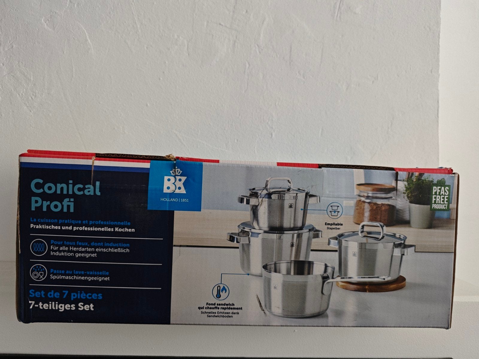 BK Conical Profi 7-delige pannenset RVS - Nieuw in doos, Ophalen, BK, Nieuw, Rvs