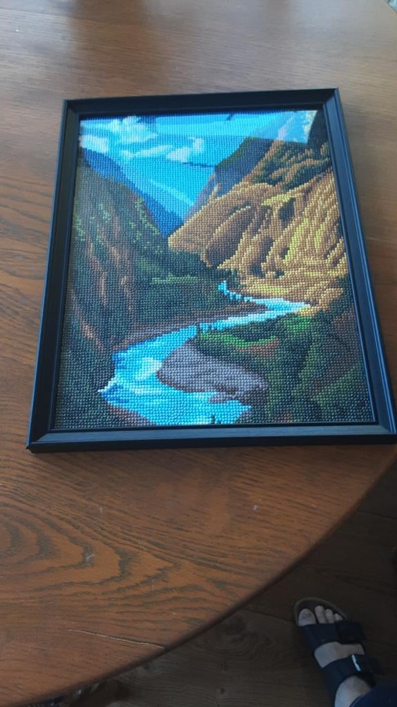 Diamond Painting Schilderij: Berglandschap met Rivier, Antiek en Kunst, Ophalen of Verzenden