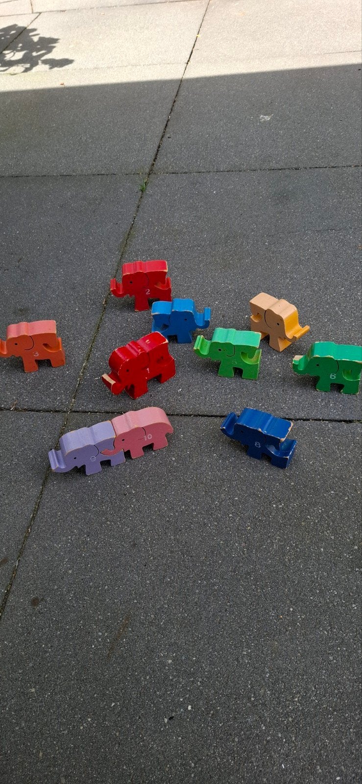 10 Oude houten olifant puzzel tellen kleuren, Antiek en Kunst, Ophalen of Verzenden