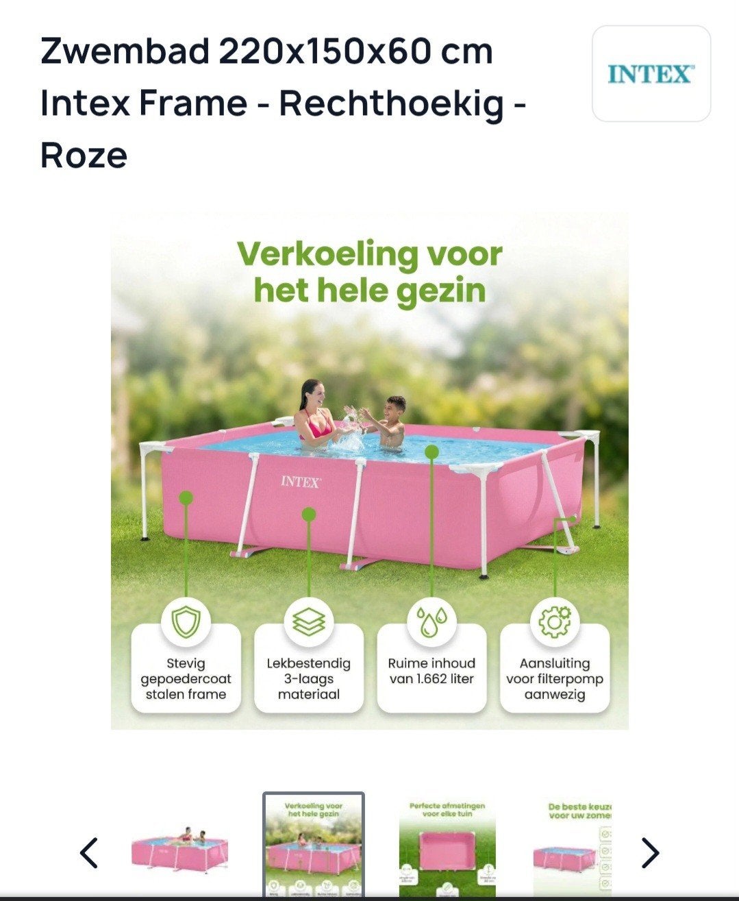 Zwembad 220x150x60 cm Intex Frame - Rechthoekig - Roze, Minder dan 80 cm, Ophalen of Verzenden, Opzetzwembad, 200 tot 400 cm
