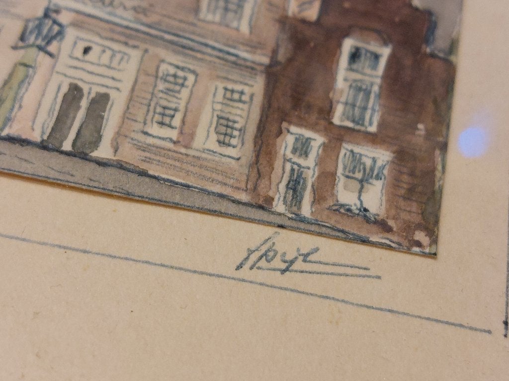 Aquarel Leiden Groenhazengracht F.Pijl / Pijlman ??, Origineel werk, Oud hollands, Ophalen of Verzenden, Aquarel